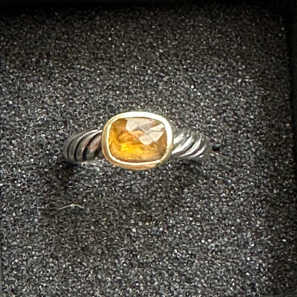 David Yurman Citrine Ring Sterling Cable and 18k Gold - Size 5